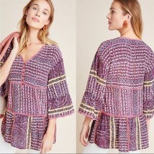 Maeve by Anthropologie Lilya Boho Tunic Silk Shirt size Small